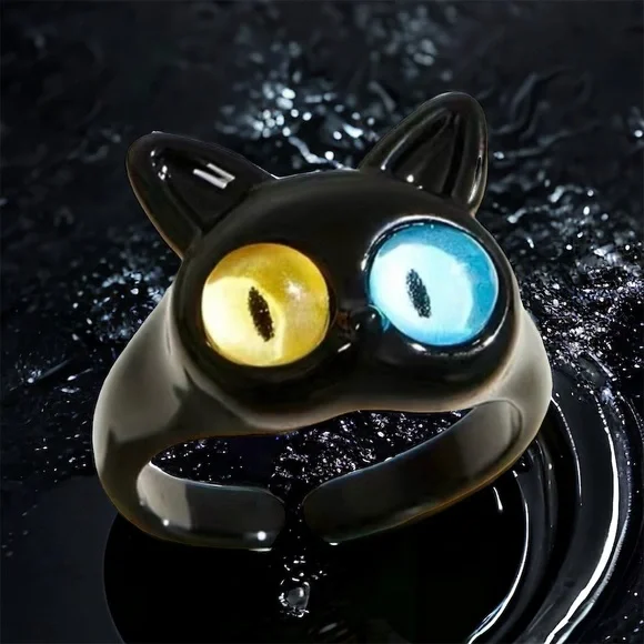 Stylish Retro Design Adjustable Opening Black Cat Eyes Ring Fashion Jewelry Acce - Picture 1 of 5